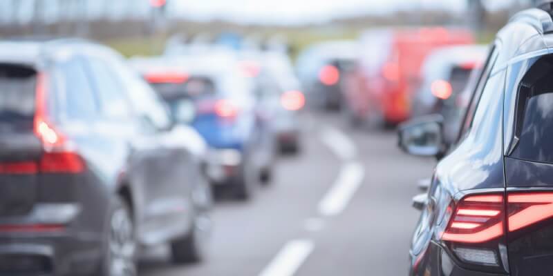 Blurred images of cars stuck in traffic