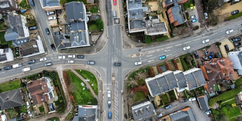 Aerial view of a crossroad in an Urban area